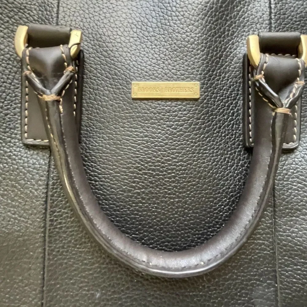 Brooks Brothers Classic Pebbled Leather Briefcase Laptop Bag Brown w/ Shoulder